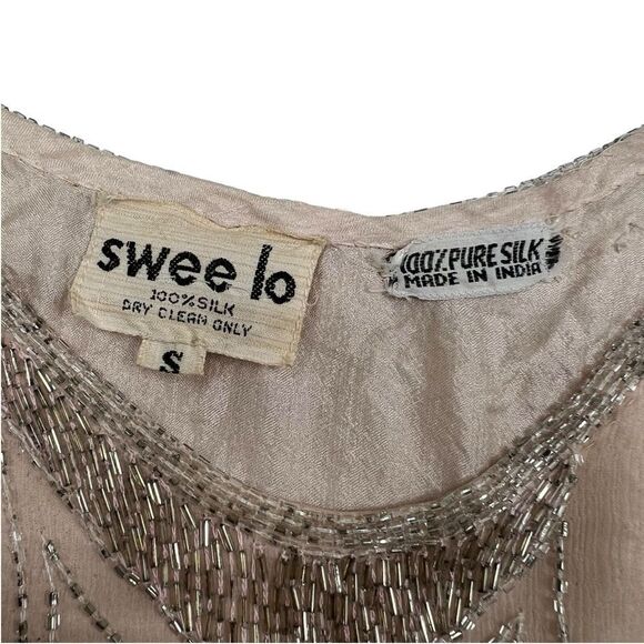 Vintage 100% Silk Swee Lo Hand Beaded Art Deco Midi Dress Size Small - Picture 7 of 13